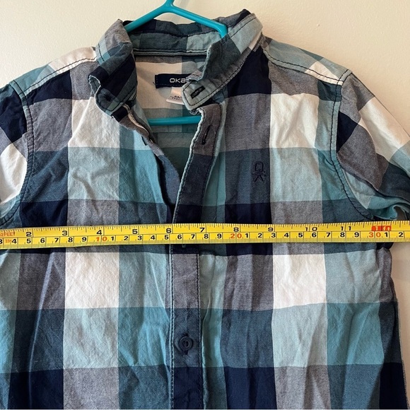 🌼 5/$25 Okaïdi Boys Plaid Button Down Shirt Size 5Y Blue Checkered Casual Cotton - Picture 8 of 11